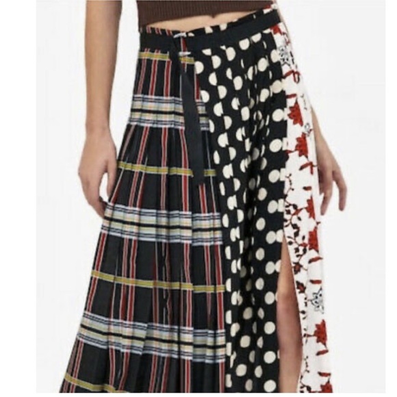 Zara patchwork mixed print pleated midi wrap skirt - Picture 4 of 7